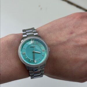 Silver Fossil Watch with Tiffany Blue Face